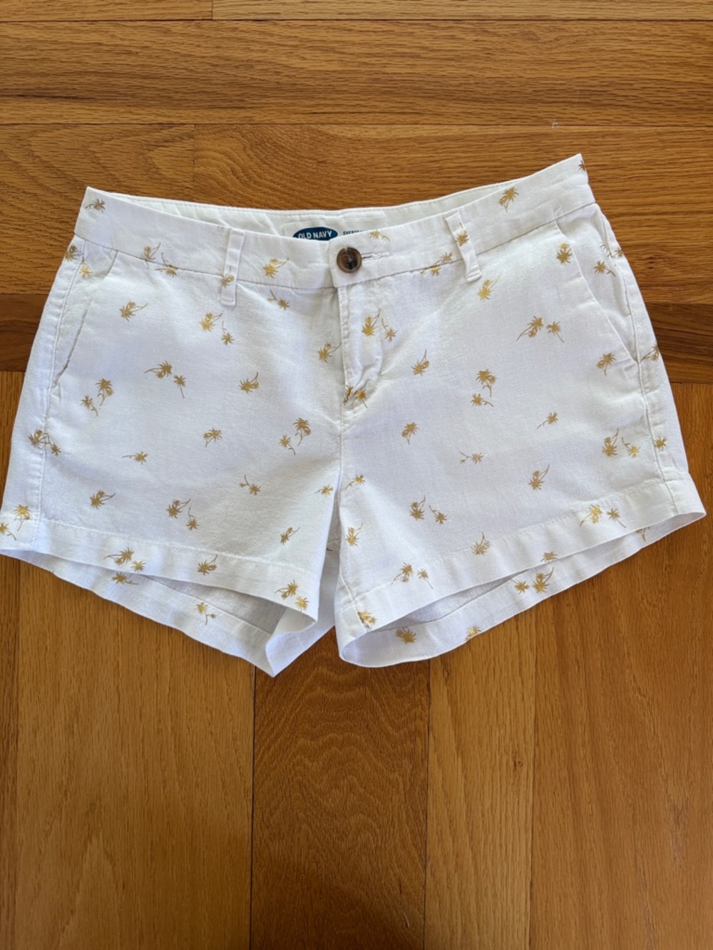 Old Navy White Shorts with Gold Palm Print